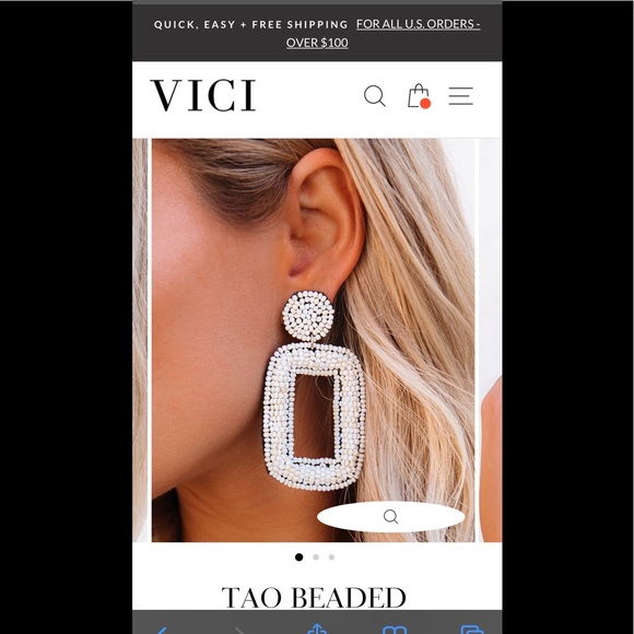 NWT Earrings  3” Tao Beaded Statement /White - Picture 4 of 10